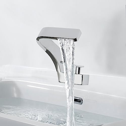 Robinet cascade de salle de bain - Design moderne - Élégant - En cuivre - 0 à 80 °C - Argenté