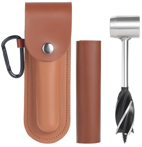 Mynoozi Manual Auger Drill Bit - Hand Auger Wrench with Leather Case for Wood, Camping, Bushcrafting, Peg Hole Making