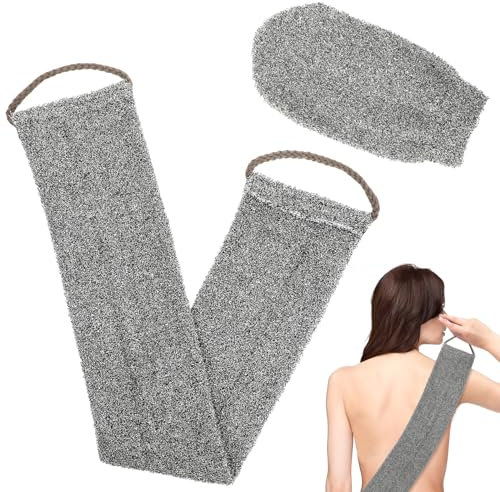 COMNICO Rückenschrubber für die Dusche, 2 Stück Peeling Rückenschrubber für Dusche Bambusfaser Peeling Scrubber Schwamm für Damen und Herren Tiefenreinigung des Rückens (Grau)