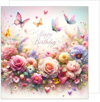 Edition Seidel Premium quadratische Geburtstagskarte mit Umschlag. Glückwunschkarte Happy Birthday Billet Karte für Frau Mama Tochter Oma Freundin Kollegin Blumen (GQ270 SW024)