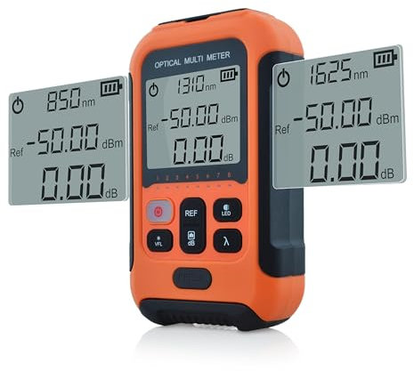 SKYSHL 800~1700nm -50~+26dBm Wattmètre à Fibre Optique et 650nm 30km VFL FTTH Compteur de Puissance Metre Optique Fiber Power Meter avec Connecteur Universel 2,5mm et FC/UPC-LC/UPC-SS103PVC12