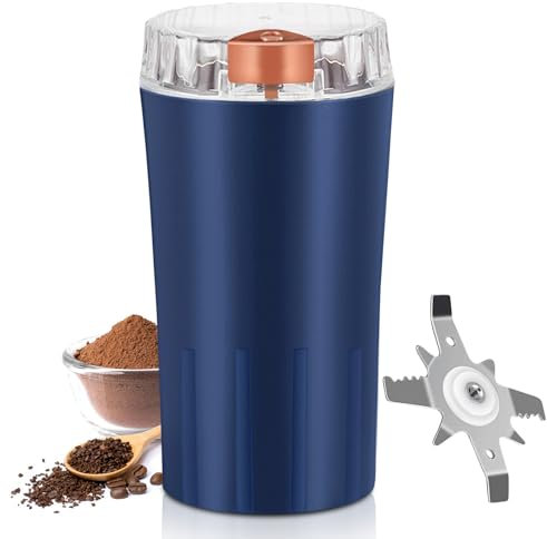 Macina Caffe' Elettrico, 300W Macinacaffè Elettrico, con 8 Lame in Acciaio Inox, Macina Caffè Multifunzione, Macina Spezie, Coffee Grinder, per Chicco di Caffè, Erbe, Noci, Cereali, Spezie, Blu