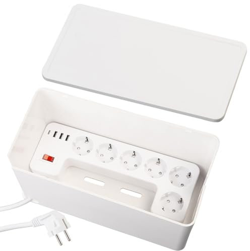 revolt 6-Fach-Steckdosenleiste mit Kabelbox, 3X USB-A, 1x USB-C, 15 W, weiß