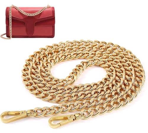 NIANOPKM Cadena para Bolso, Cadenas de Metal Correas de Hombro, Correas de Cadenas de Bolsos con Hebillas, DIY Correa de Cadena para Carteras y Bolsos de Hombro - 120cm (Dorado)