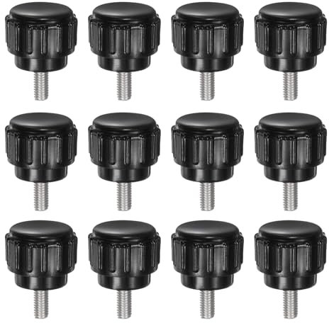 QUARKZMAN 12pcs Tornillo Moleteado, M3x6mm Tornillo de Pulgar de Rosca Macho Pomos de Sujeción Moleteados Métricos de Acero Inoxidable Perilla de Perno de Estudio Tornillo de Apriete, Negro