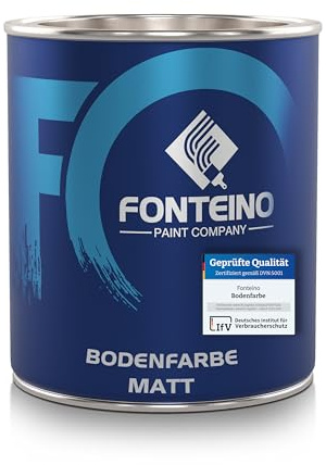Fonteino Bodenfarbe Seidenmatt Betonfarbe Fußbodenfarbe Estrichfarbe I Hoch deckend, Wasserbasiert, Geruchsarm I Weiß ähnl. RAL9010 I 750mL