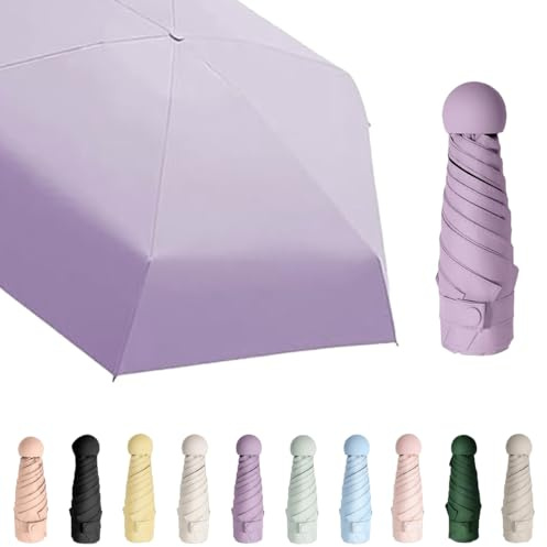 Aethryon Mini reseparaply, regn eller solsken för utomhusbruk, parasoll bärbart, UV-skyddsparaply, resebärbart fickparaply, (rundad), lila