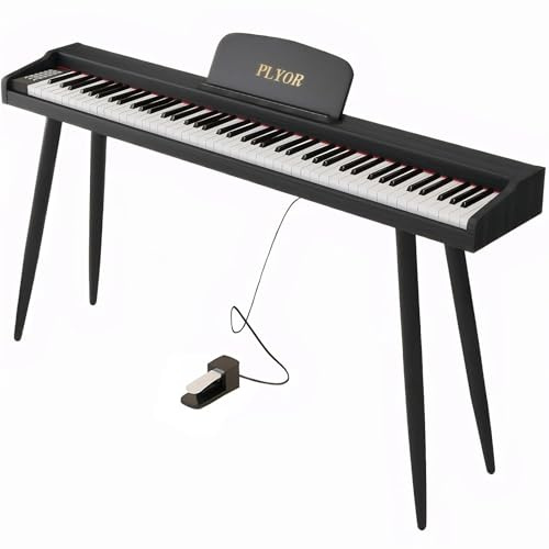 PLYOR 88 Key Digital Piano Keyboard with Stand & Sustain Pedal, Full-Size Semi Weighted Electric Piano for Beginners/Adults, Home Keyboard Piano with Headphone Jack, MIDI-USB Connectivity, Black