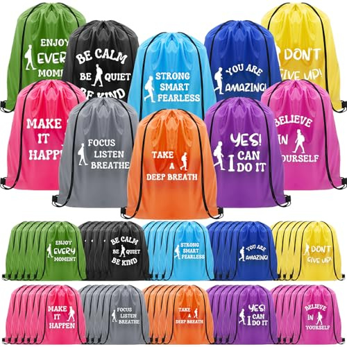 60 Pcs Thank You Inspiration Gifts Bags Bulk Drawstring Backpack 34 x 42 cm Employee Appreciation Gifts Motivational Sports Gym Sack Pack Team Bag for Men Women Coworker Teachers Homeless