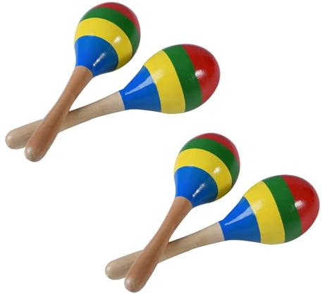 cdymrl Maracas Hand Percussion Rattles, Wooden Rumba Shaker Musical Instrument for Kids Adults, Set of 4