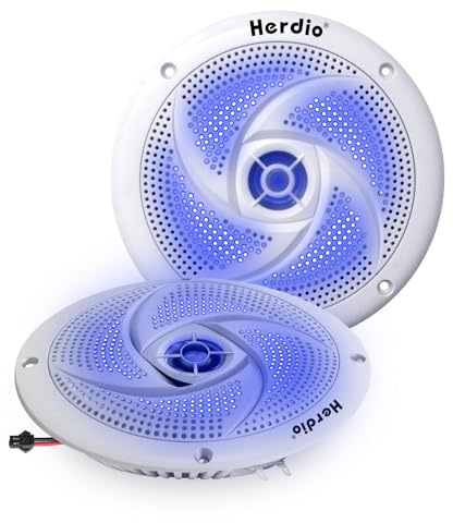 Herdio Marine högtalare – 6,5 tum 2-vägs vattentät och väderbeständig med LED-lampor, 100 watt effekt och låg profil smal stil – 1 par (vit)