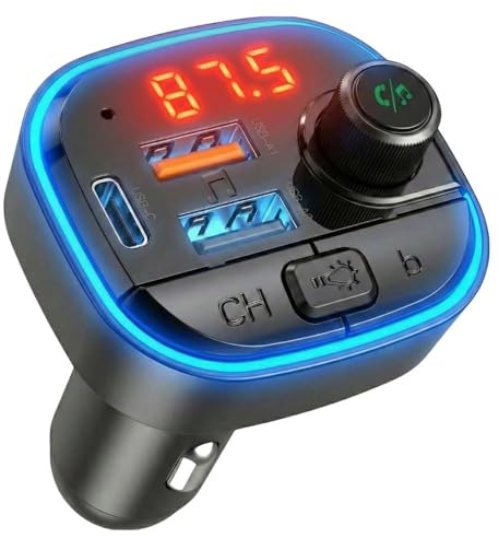 acce2s Transmetteur FM Bluetooth Voiture 2026, Lecteur MP3 Adaptateur Radio FM sans Fil, Appel Mains Libres Chargeur pour iPhone 12 13 14, Samsung Galaxy A36 A56, Google Pixel 9a 10