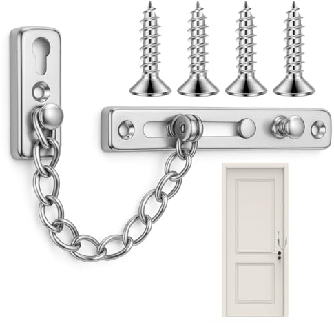 BRITIVIVE Türkette Tür Kettenschloss Edelstahl Türsicherheitskette Türkettenschloss mit Schraube für Haus, Hotel, Innentüren und Fenster (Silber)