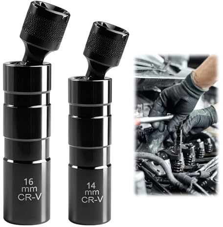 EXIN DECHEN 2 Chiavi per Candele, 14mm/16mm con Magnete, Bussola per Candele Universale Flessibile, con Giunto e Chiave a Bussola da 3/8 SW