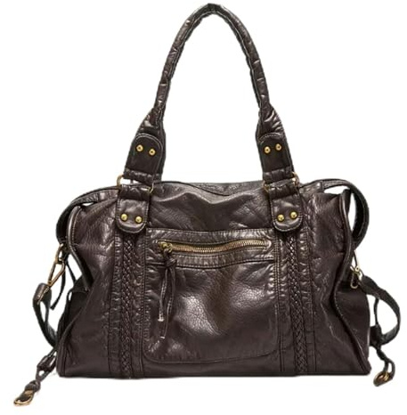 Sac à Main De Cours En Bandoulière Sac à Main Vintage Femme Cours Lycee Sac Hobo en Cuir PU avec Fermeture éclair Tout En Avec Sangle Réglable, Pour l'École Les Voyages(Coffee,37*12*28cm)