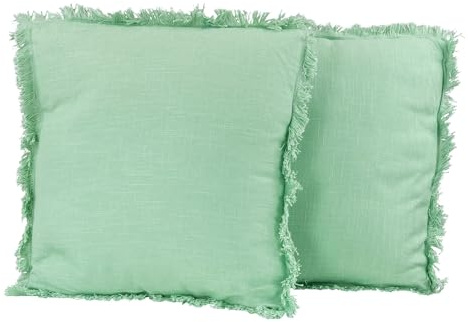 levandeo Uppsättning av 2 dekorativa kuddar grön 45 x 45 cm bomull med fyllning ljusgrön pastell vår sommar soffkudde pastellgrön