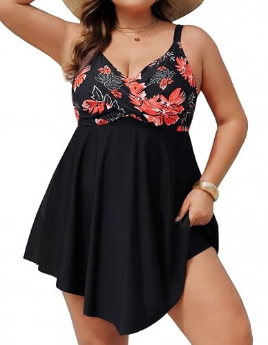 Hanna Nikole Maillot de bain une pièce pour femme avec jupe - Effet push-up - Contrôle du ventre - Monokinis croisé - Maillot de bain fendu avec short de bain