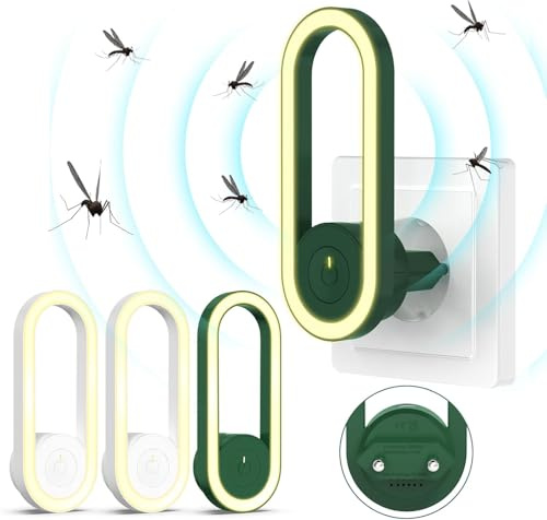 Repelente Ultrasónico de Plagas, Electrónico Repelente Mosquitos Insectos Control para Interiores, Antimosquitos Electrónico para Ratones, Arañas, Cucarachas, Moscas (4 Paquetes), Verde.