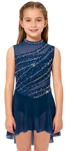 Yihuimin Vestido de patinaje artístico para niña, sin mangas, vestido de patinaje artístico, vestido de ballet, vestido de danza, traje de gimnasia rítmica, maillot de danza