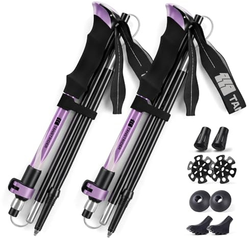 TANSTRIDER Trekking Poles for Hiking - Collapsible Lightweight 7075 Aluminum Hiking Sticks, 110-135 cm Adjustable Tri-Fold Walking Poles with Anti-Slip EVA Grip for Men and Women (Purple)