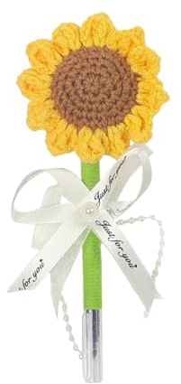 Sunflower Pens – Crochet Tool Writing, Knitted Decorative Supplies, Cute Flower Novelty Stationery Black Ink Ballpoint Instrument | For Kids Girls Teachers School Work Party Favor Guest Wedding
