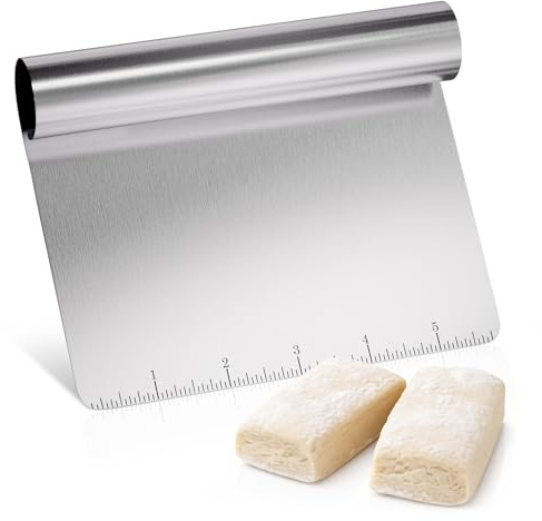 Bench Scraper Kitchen – Multipurpose Pastry Scraper Tool with Measurement Marks for Even Portions, Stainless Steel Build, Ergonomic Grip for Better Control – Pizza, Cookie & Bread Dough Cutter Tool