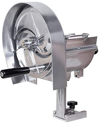 Beeketal 'GS-M1' Profi Gastro Gemüseschneider manuell mit Kurbel, Aluminium Gehäuse, Edelstahl Schneidmesser, Schnittsärke 0-12 mm einstellbar, für bis zu 100 mm großes Schnittgut