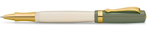 Kaweco STUDENT Gel/Ballpoint Pen 60's Swing I Pen Including 0.7 mm Rollerball Pen Refill in Classic Design with Ceramic Ball in Green & Creme with Golden Details I Acrylic Gel Roller 16 cm