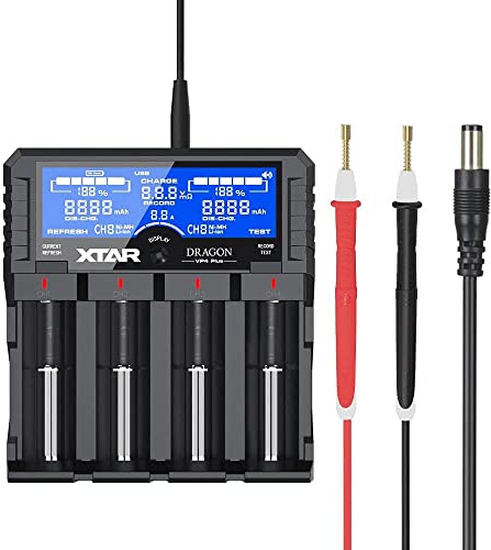 XTAR Dragon VP4L Plus Professional 18650 Capacity Tester Universal 18650 Charger for Rechargeable Batteries Li-ion 21700 26650 14500 16340 Ni-MH AA AAA D with USB Output and Battery Repair Function