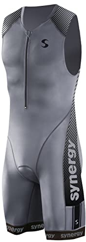 Synergy Triathlon Tri Suit - Men's Elite Sleeveless Trisuit (Slate/Black, Small)