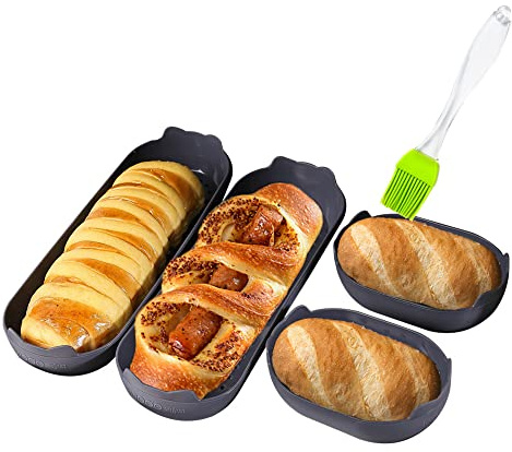KeepingcooX Nonstick Silicone Baguette Pan French Bread Baking 3 Wave Loaves Each Loaf 11x2.3 Bake Mould Toast Bakers Molding 3 Gutter Oven Toaster Pan Cloche Waves Silicone Sandwich Tray