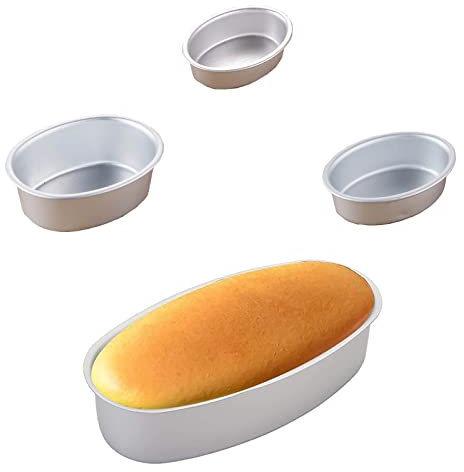 4 Piezas Molde Ovalado Tarta Queso, Molde Ovalado Antiadherente Tartas, Moldes Aluminio Pan, Adecuado Hacer Tartas Ovaladas Mousse(Plateado)