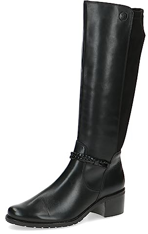 CAPRICE Damen Hohe Stiefel mit Absatz Airmotion aus Leder bis zum Knie Weite G, Schwarz (Black Comb), 38.5 EU
