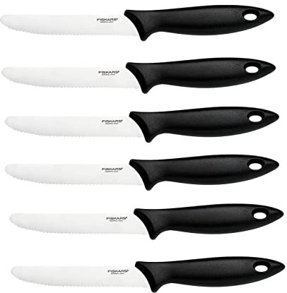 Fiskars 6 Stück Tafelmesser - Tomatenmesser Functional Form mit Wellenschliff rostfrei - Edelstahl/Kunststoff - Schwarz