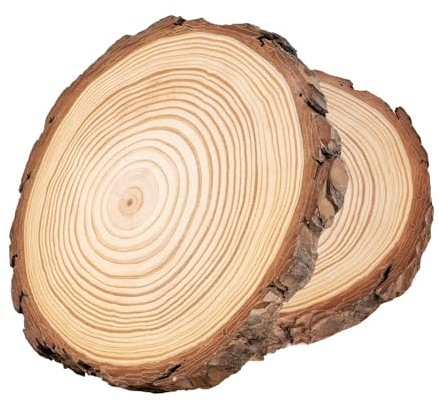 ilauke Fette di Legno Naturale, 18-20 cm, 2 Pezzi Non Trapano, Dischi Non Finiti, Cerchi per Artigianato, Fai da Te, Sottobicchieri, Decorazioni Natalizie (HY3004)