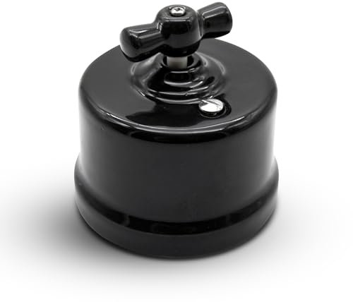 DOJA Barcelona Interruptor de luz de aspecto vintage, pack 1, retro, color negro, carga máxima 10 A, giratorio de cerámica, para pared