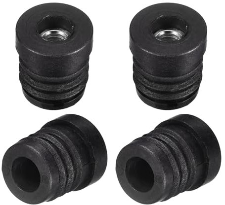 QUARKZMAN 4pcs Rond Noir Tube Inserts avec M6 Filetage, pour 19mm/0.75 OD Rond Tube, Plastique Réglable Prise Roulette Insert Chaise Fin Bouchons Meubles Pied Prise