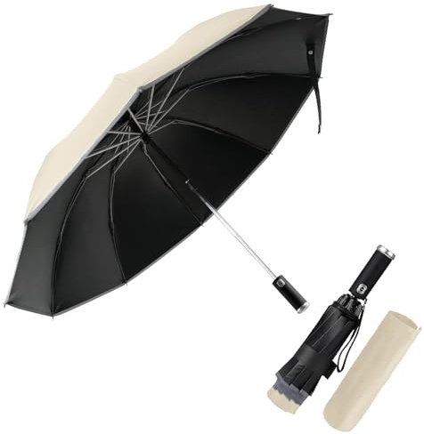 Pioggistar Parapluie inversé, Parapluie Pliant Automatique 10 Baleines pour Homme et Femme, Equipé d'une Lampe de Poche, Anti Vent, Anti Tempete, Diamètre 105 cm, Beige