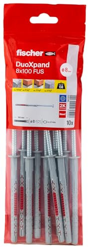 fischer DuoXpand 8 x 100 FUS, hochwertiger Universaldübel mit Sechskantschraube & angeformter U-Scheibe (10 Stk.), Dübel für starken Halt, ideal für poröse Baustoffe & randnahe Verankerungen