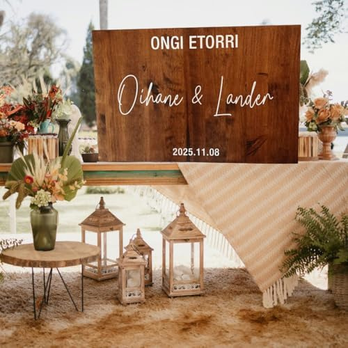 Cartel Boda Bienvenida, Bienvenidos Cartel Madera, Carteles Boda Personalizados Madera Maciza, 2 Tamaños (60x40cm/90x60cm), Colores a Elegir