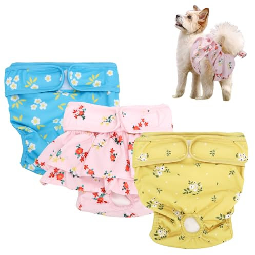 Nobleza 3 Stück Hundewindeln, Wiederverwendbare Läufigkeitshose für Hündinnen, Hochsaugfähige Physiologische Hundehose, Waschbare Schutzhose bei Läufigkeit und Inkontinenz, für Weibliche Haustiere, S