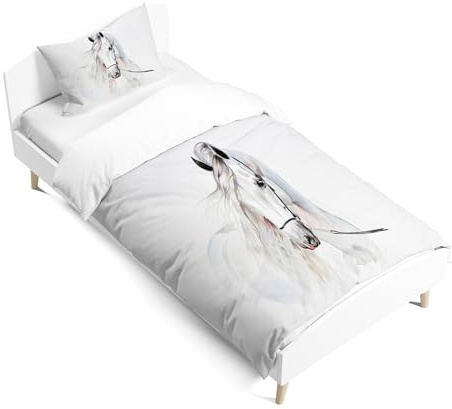 JEFFEL Juego de ropa de cama infantil de 135 x 200 cm, ropa de cama infantil, diseño de animales en 3D, microfibra, muy suave, juego con funda nórdica y funda de almohada (caballo 1, 120 x 150 cm)