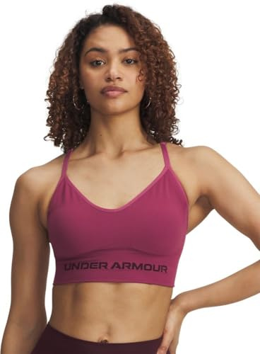 Under Armour Donna Vanish Seamless Low Bra, Reggiseno Sportivo a Basso Impatto per Allenamento, Yoga e Pilates, Top Sportivo da Palestra con Coppe Rimovibili,Fuchsia Dusk/Dark Maroon,SM