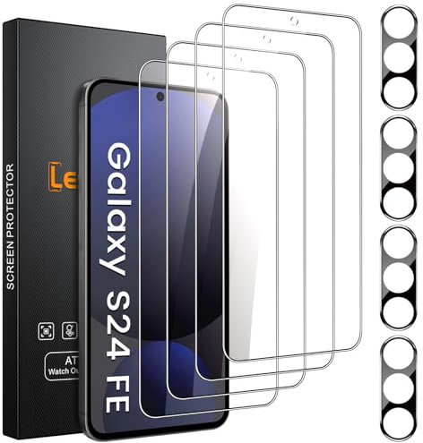 Lesakit 4 Pack for Samsung Galaxy S24 FE Screen Protector with 4 Pack Camera Lens Protector, 9H Hardness Tempered Glass Screen Protector Anti-Fingerprint Case Friendly