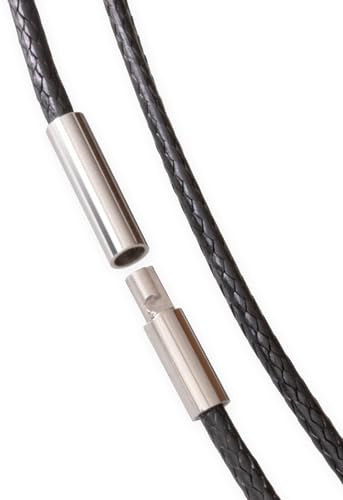 Fly Style dünne Halskette geflochten Wax Rope Chain mit Verschluss aus Edelstahl - Herren Damen Surfer Kette - Schwarzer Choker - Kunstleder Optik, Längen:ca. 42.0 cm, Verschluß:3 mm