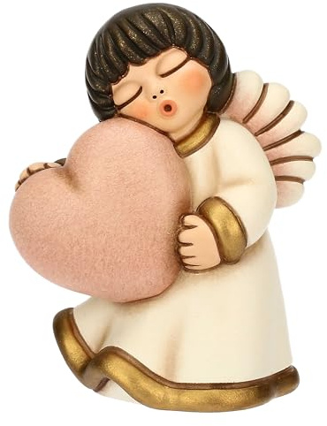 THUN - Angelo con cuore rosa - ceramica - Collezione Bomboniera - 5.8 x 4.8 x 7.4 cm