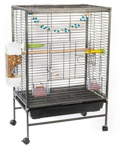Fågelbur, voljär, undulatbur med stativ och skjutbricka, undulatbur med öppen topp med hjul och stege för medelstor små husdjursfåglar Lovebird/cockatiel