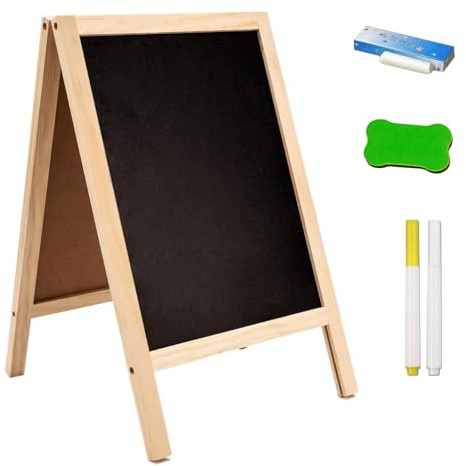 A-Frame Double Sided Chalkboard, 25x40cm with Liquid Chalk & Eraser - Freestanding Menu Board, Weatherproof Blackboard Sign for Café Shop Pub Outdoor Pavement Displays