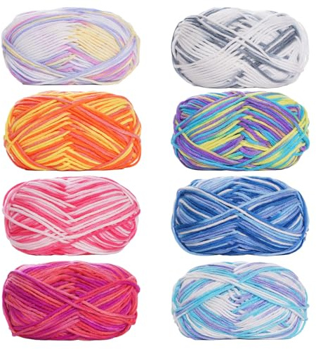 Double Knitting Yarn, 8Pcs Crochet Yarn, 50g Acrylic Wool Crochet Yarns Colorful Knitting Wool Yarns BabyYarn for DIY Knitting Craft and Crochet Project (Multicolor 2)