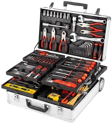 VALIGETTA Professionale Kit Attrezzi 799 Pezzi, Trolley in Alluminio con Ruote, Set Completo Utensili per Meccanico e Fai da Te, Include Bussole, Cricchetti e Chiavi